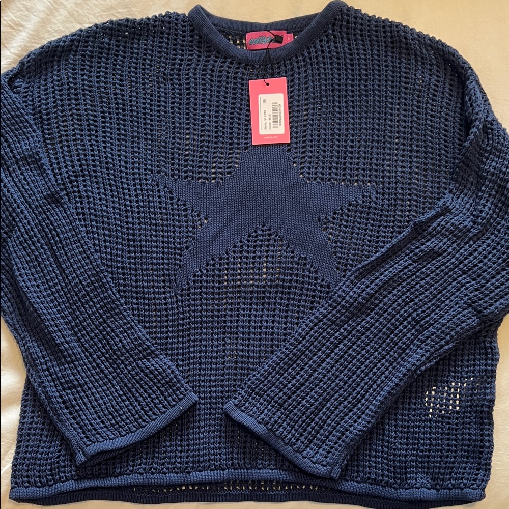 Edikted Midnight Blue Star Mesh Sweater